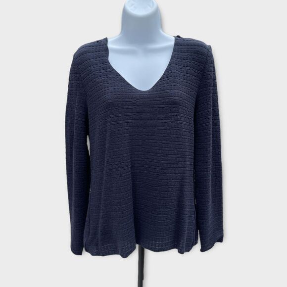 Armani Navy Blue Casual Long Sleeve Scoop Neckline Blouse Top Size 8 - Picture 1 of 8